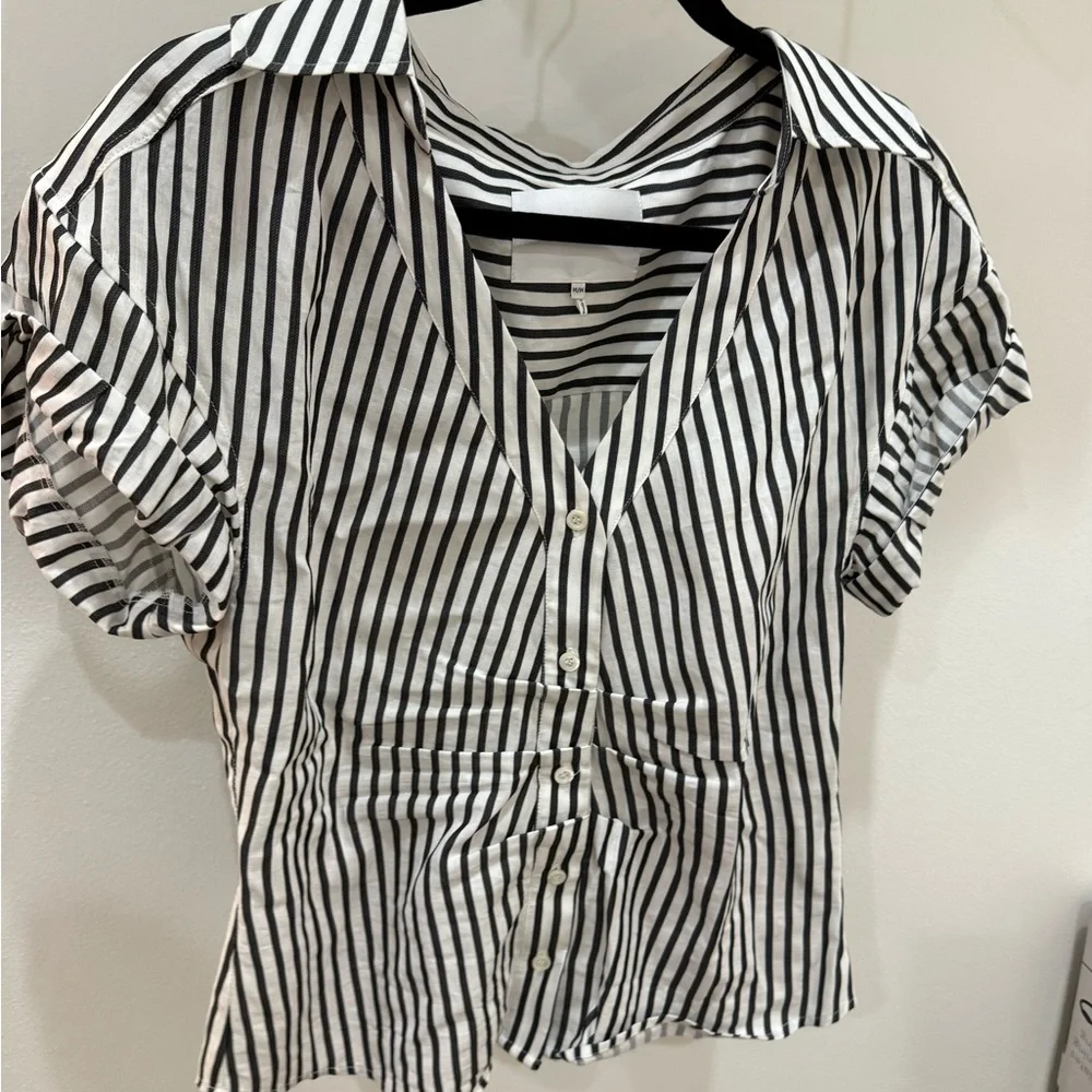Frame Shortsleeve Button-Down Striped Women's Top - Picture 2 of 4